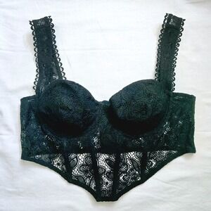For Love & Lemons Black Lace Corset Bustier Top Underwire Floral‎ Size L